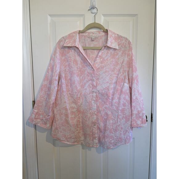 JM Collection Embroidered Pink Floral 100% Cotton Button Up Size 1X  Romantic - Picture 1 of 6